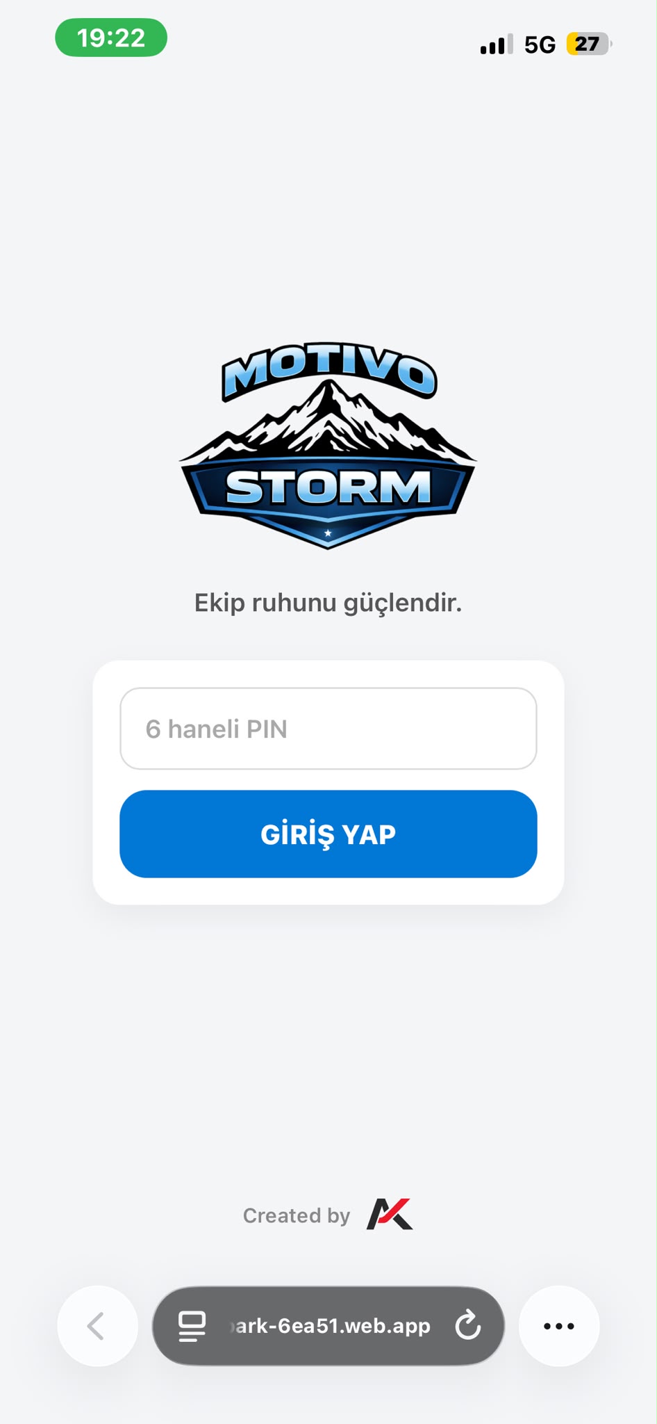 Motivo giriş ekranı