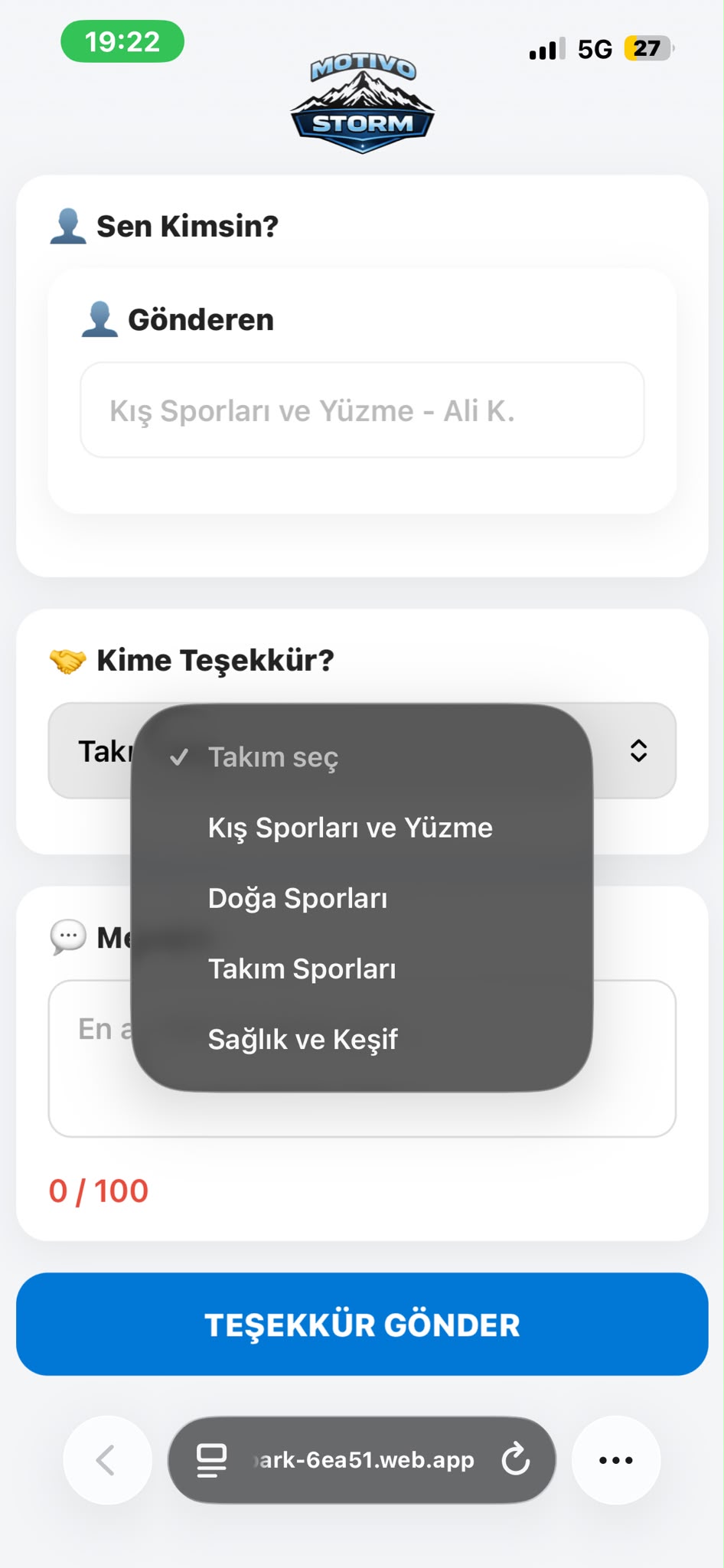 Motivo takım ve kişi seçimi